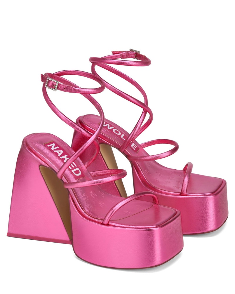 Pink Naked Wolfe Angel Metallic Women's Heels Sandals | NYL9539RB