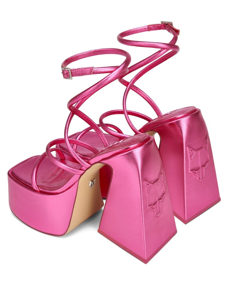 Pink Naked Wolfe Angel Metallic Women's Heels Sandals | NYL9539RB