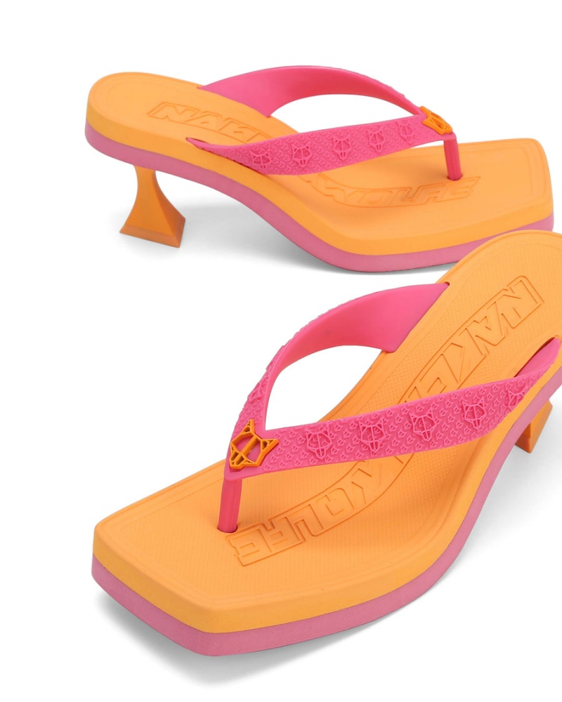 Pink Orange Naked Wolfe Foxy Women's Heels Sandals | YZF2967PT