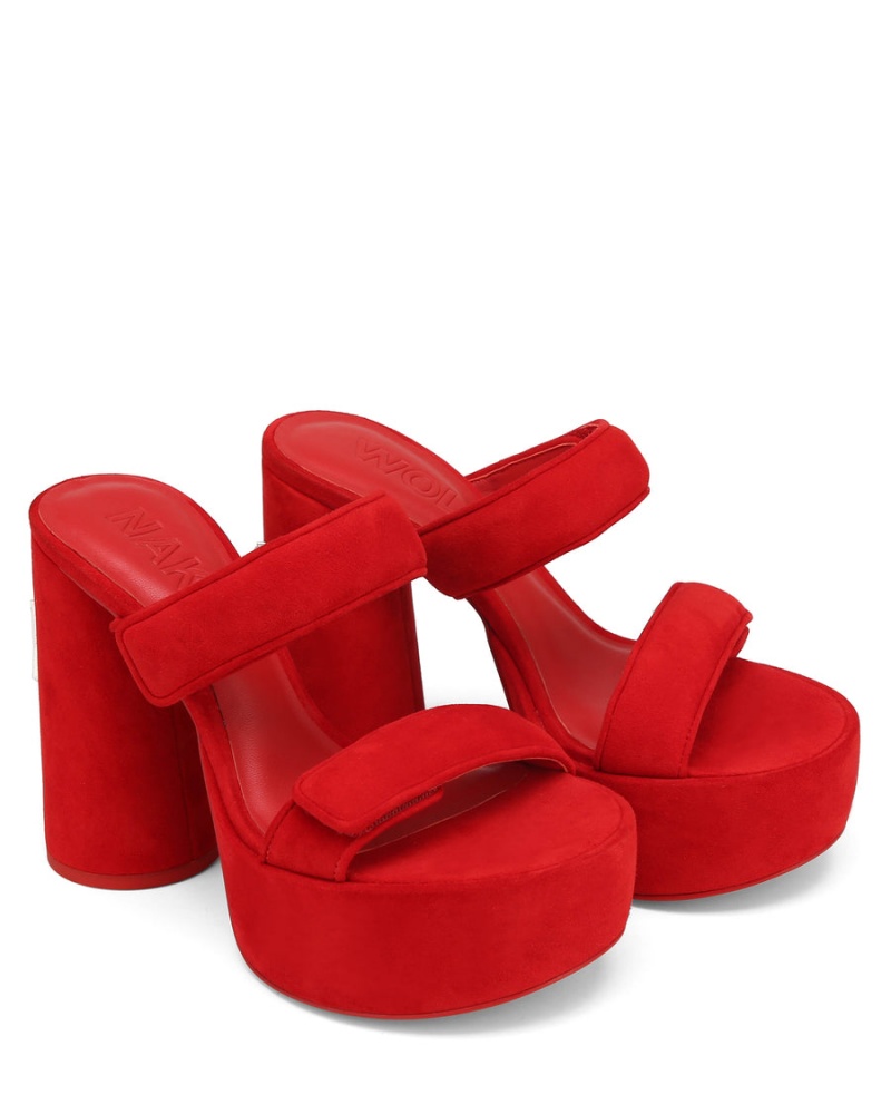 Red Naked Wolfe Diamond Suede Women's Heels Sandals | WRI9518FU