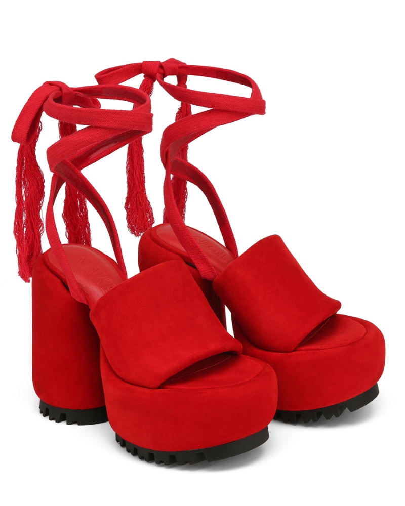 Red Naked Wolfe Wonder Suede Women's Heels Sandals | USS3560PL