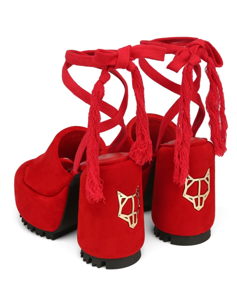 Red Naked Wolfe Wonder Suede Women's Heels Sandals | USS3560PL