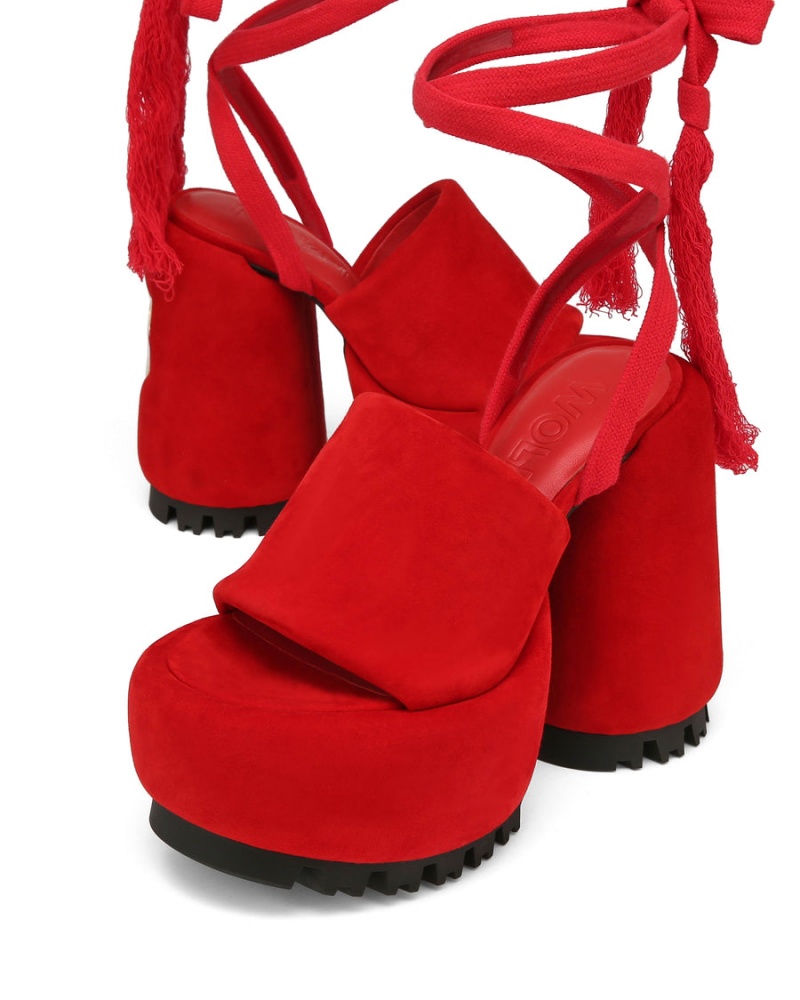 Red Naked Wolfe Wonder Suede Women's Heels Sandals | USS3560PL