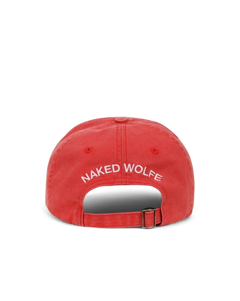 Red White Naked Wolfe Washed Baseball Men's Caps | PUF6340CZ