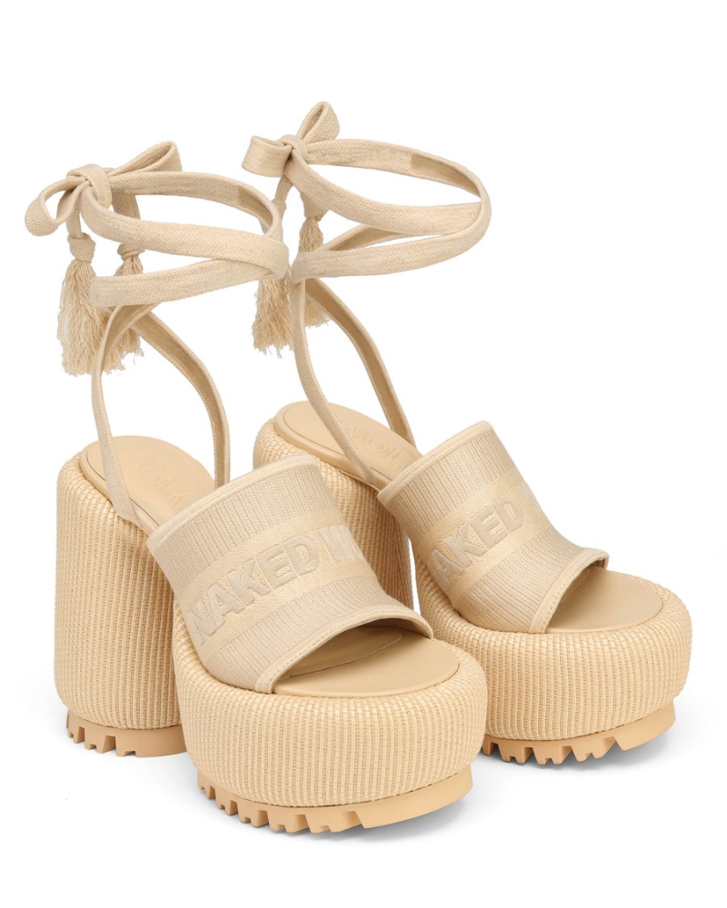 White Beige Naked Wolfe Beach Women's Heels Sandals | OHD5620US