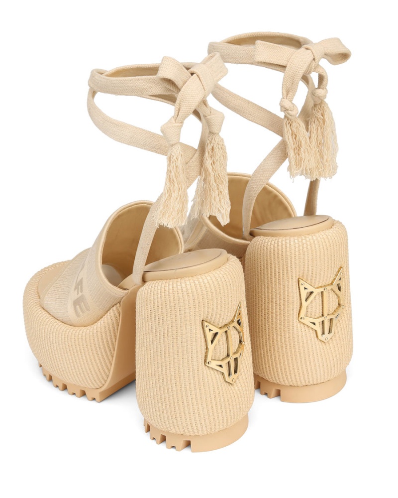 White Beige Naked Wolfe Beach Women's Heels Sandals | OHD5620US