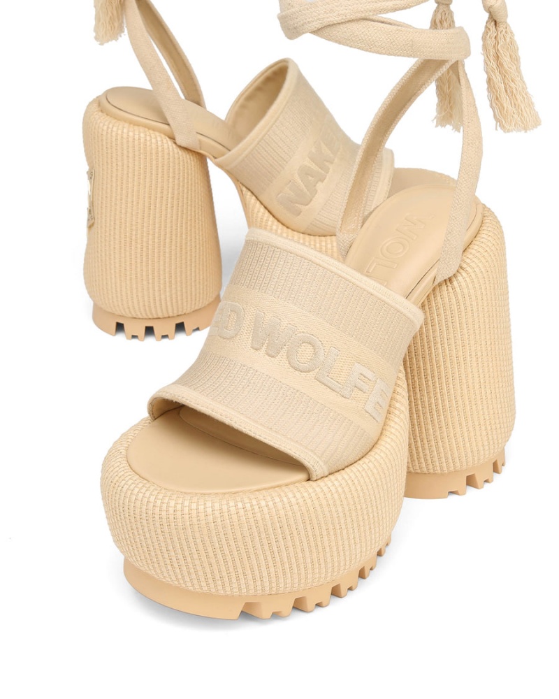 White Beige Naked Wolfe Beach Women's Heels Sandals | OHD5620US