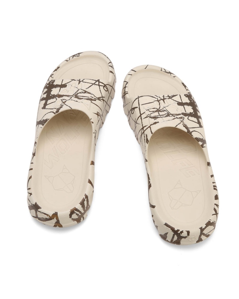 White Grey Naked Wolfe Tommy Men's Slides | DZQ1175CB