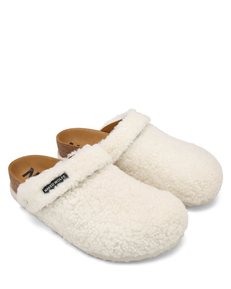 White Khaki Naked Wolfe Malta Shearling Men's Slippers | AZQ533UF