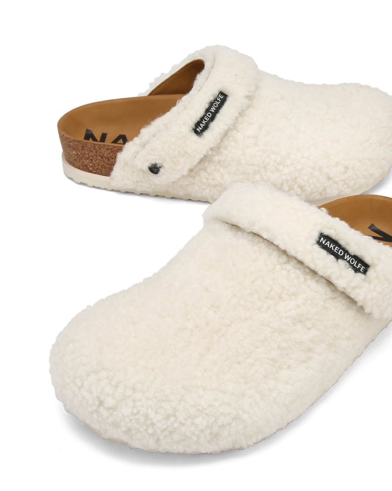 White Khaki Naked Wolfe Malta Shearling Men's Slippers | AZQ533UF