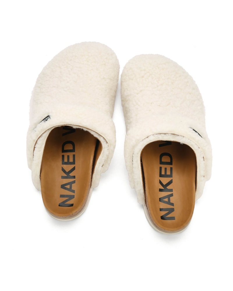 White Khaki Naked Wolfe Malta Shearling Men's Slippers | AZQ533UF