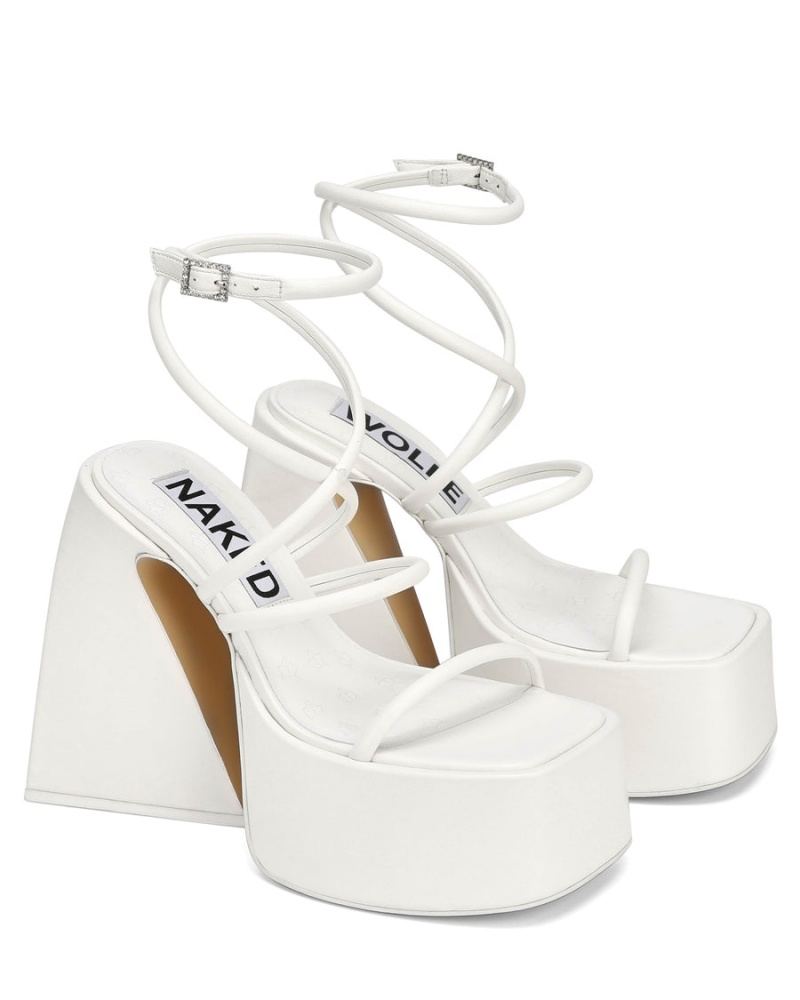 White Naked Wolfe Angel Leather Women's Heels Sandals | UED9852XA