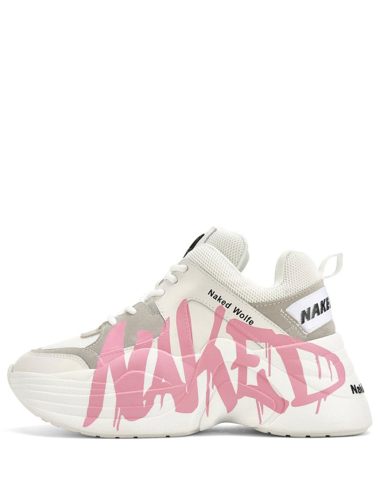 White Pink Naked Wolfe Track Logo Women's Sneakers | NIC9147PH