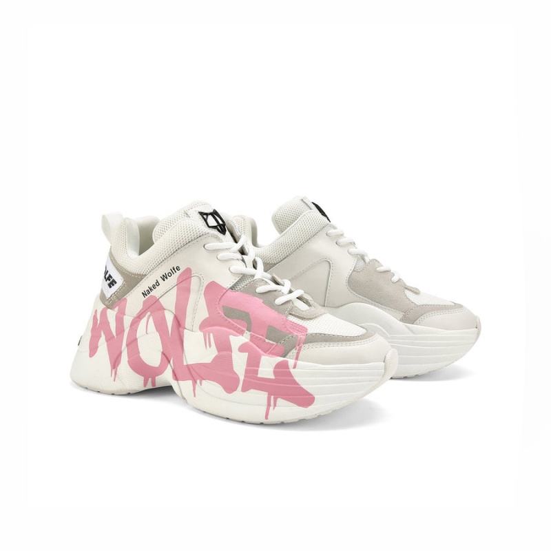 White Pink Naked Wolfe Track Logo Women's Sneakers | NIC9147PH