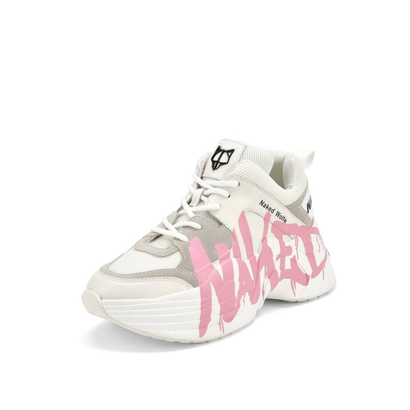 White Pink Naked Wolfe Track Logo Women's Sneakers | NIC9147PH