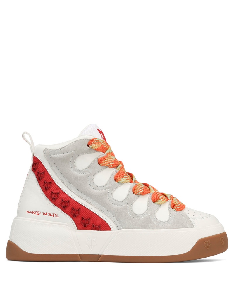 White Red Naked Wolfe King Leather Men's Sneakers | JUY2432DN