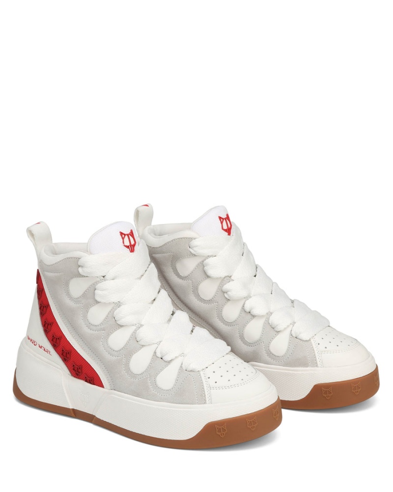 White Red Naked Wolfe King Leather Men's Sneakers | JUY2432DN