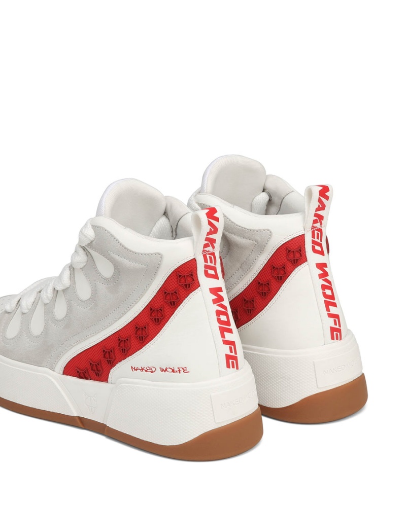 White Red Naked Wolfe King Leather Men's Sneakers | JUY2432DN