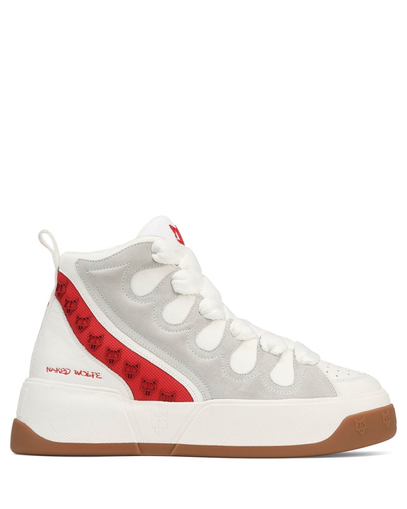 White Red Naked Wolfe King Leather Men\'s Sneakers | JUY2432DN