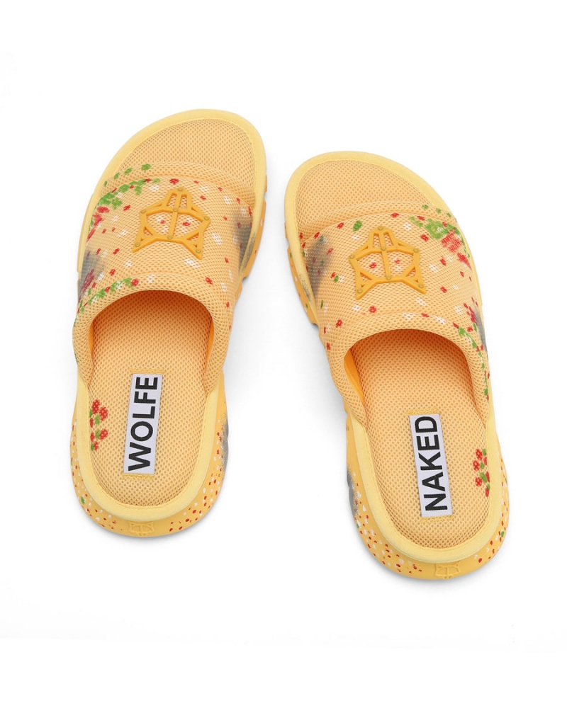 Yellow Naked Wolfe Vegas Mesh Men's Slides | BLK5096UH